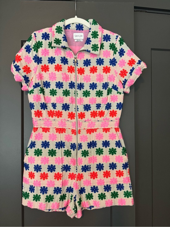 SAYLOR Pants - SAYLOR Pink Floral Zip Short Romper with Multicolor Daisies